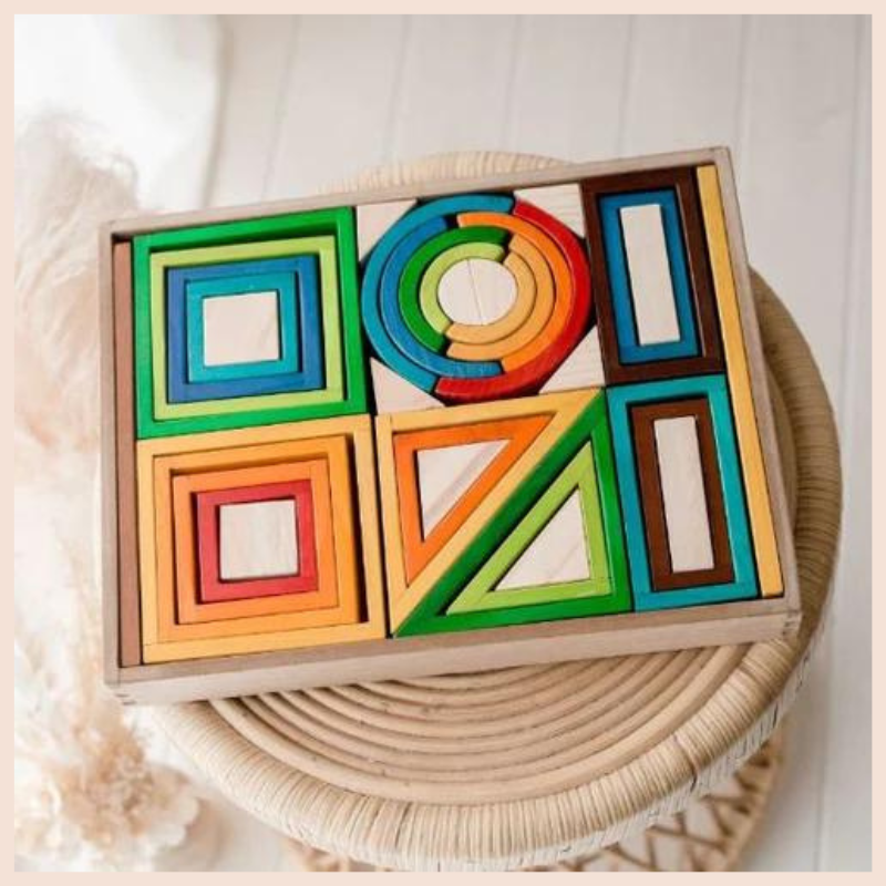 Wood Rainbow Nesting Blocks Set