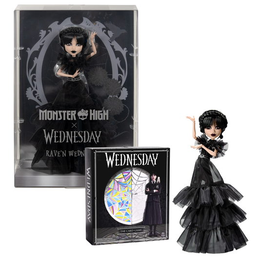 Wednesday’s Halloween Duo – Collector Doll & Card Game Bundle