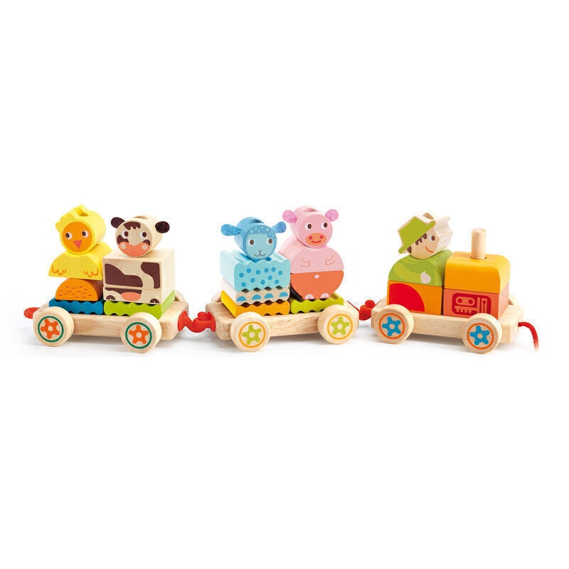 Djeco Wooden Pull-Along Trains – Jungle, Farm & Creafarm