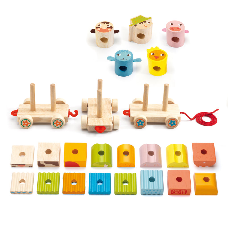 Djeco Wooden Pull-Along Trains – Jungle, Farm & Creafarm