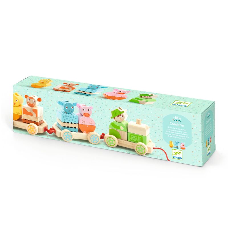 Djeco Wooden Pull-Along Trains – Jungle, Farm & Creafarm