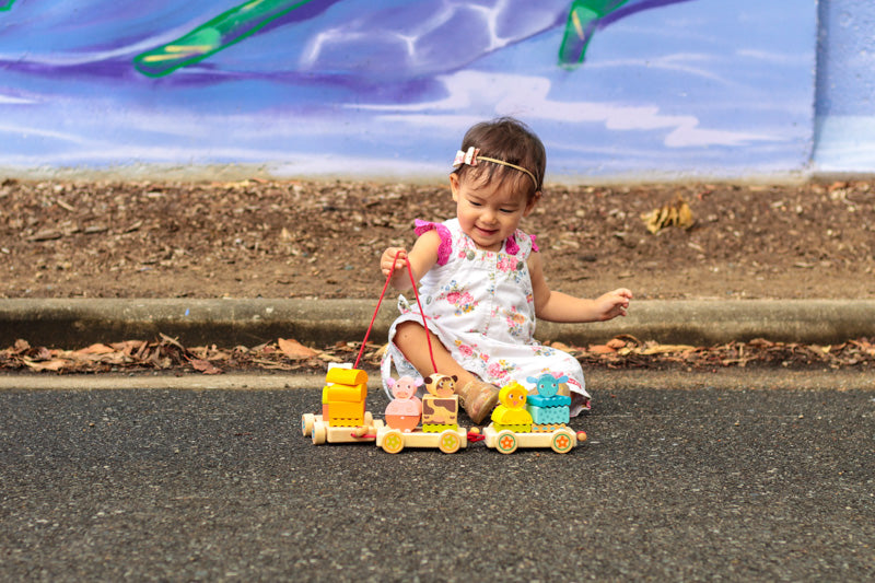 Djeco Wooden Pull-Along Trains – Jungle, Farm & Creafarm
