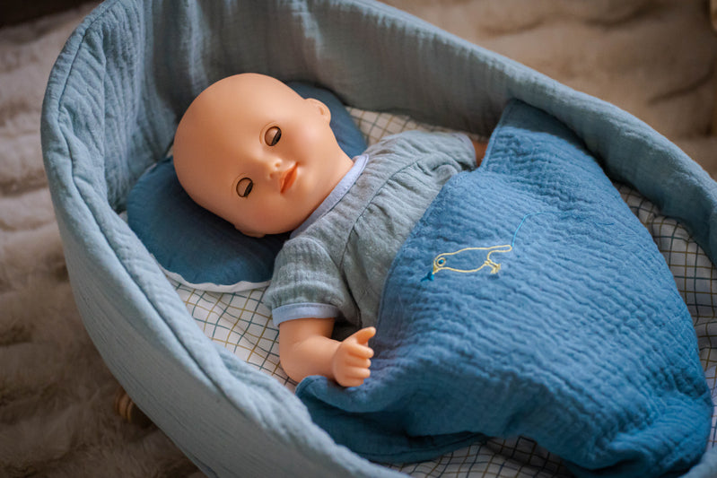 Blue Dream Baby Pomea Doll Rocking Cradle