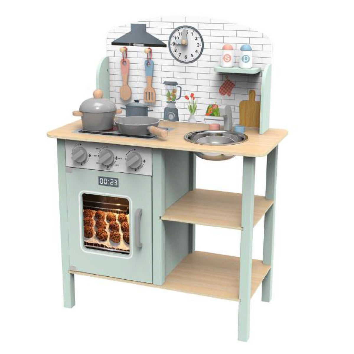 Tooky Toy Wooden Kitchen Play Set – Pretend Cooking Toy for Kids