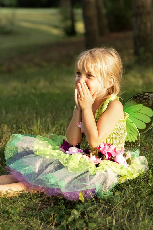 Green Fairy Blooms Deluxe Dress with Wings