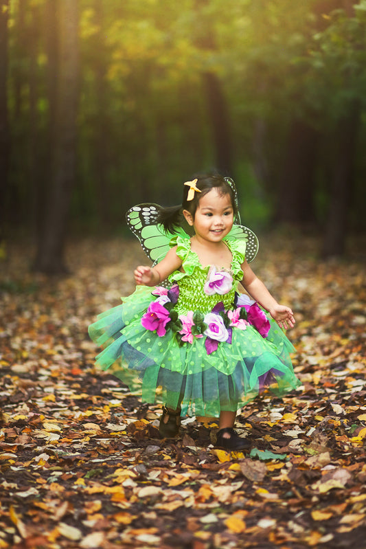 Green Fairy Blooms Deluxe Dress with Wings