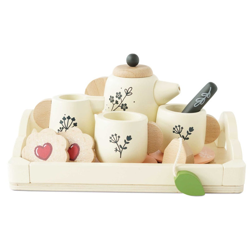 Le Toy Van Wooden Tea Set and Tray – 12-Piece Pretend Play Set