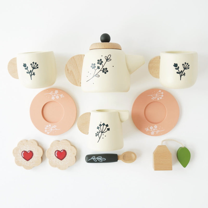 Le Toy Van Wooden Tea Set and Tray – 12-Piece Pretend Play Set