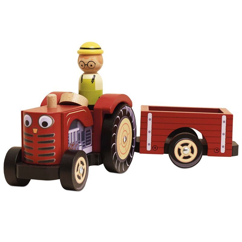 Wooden Farmyard Tractor and Trailer