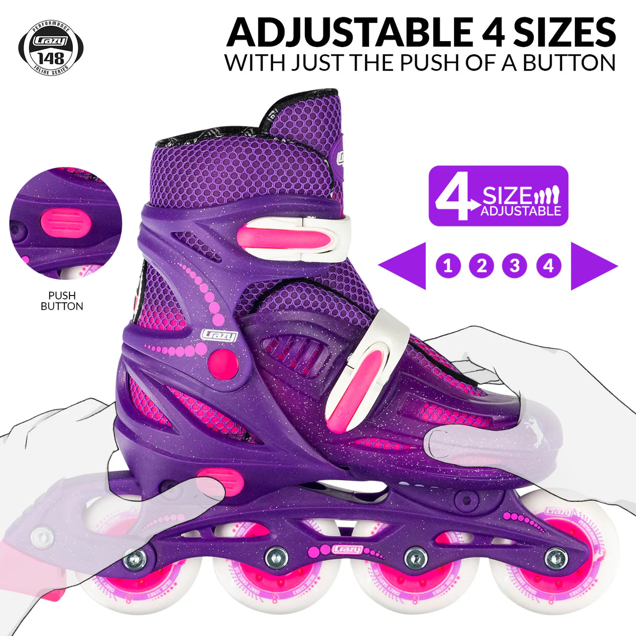 Crazy Skates 148 Inline Skates (Black & Purple Glitter)