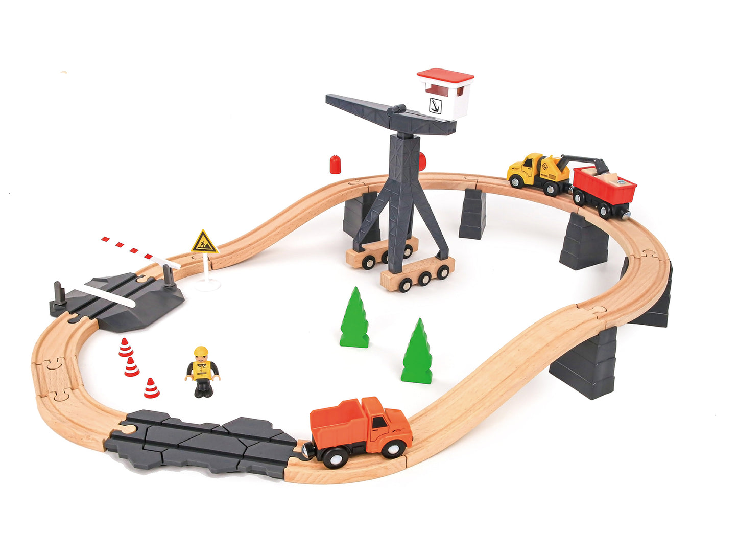 Tooky Toy Wooden Construction Yard Train Set (35 pcs)