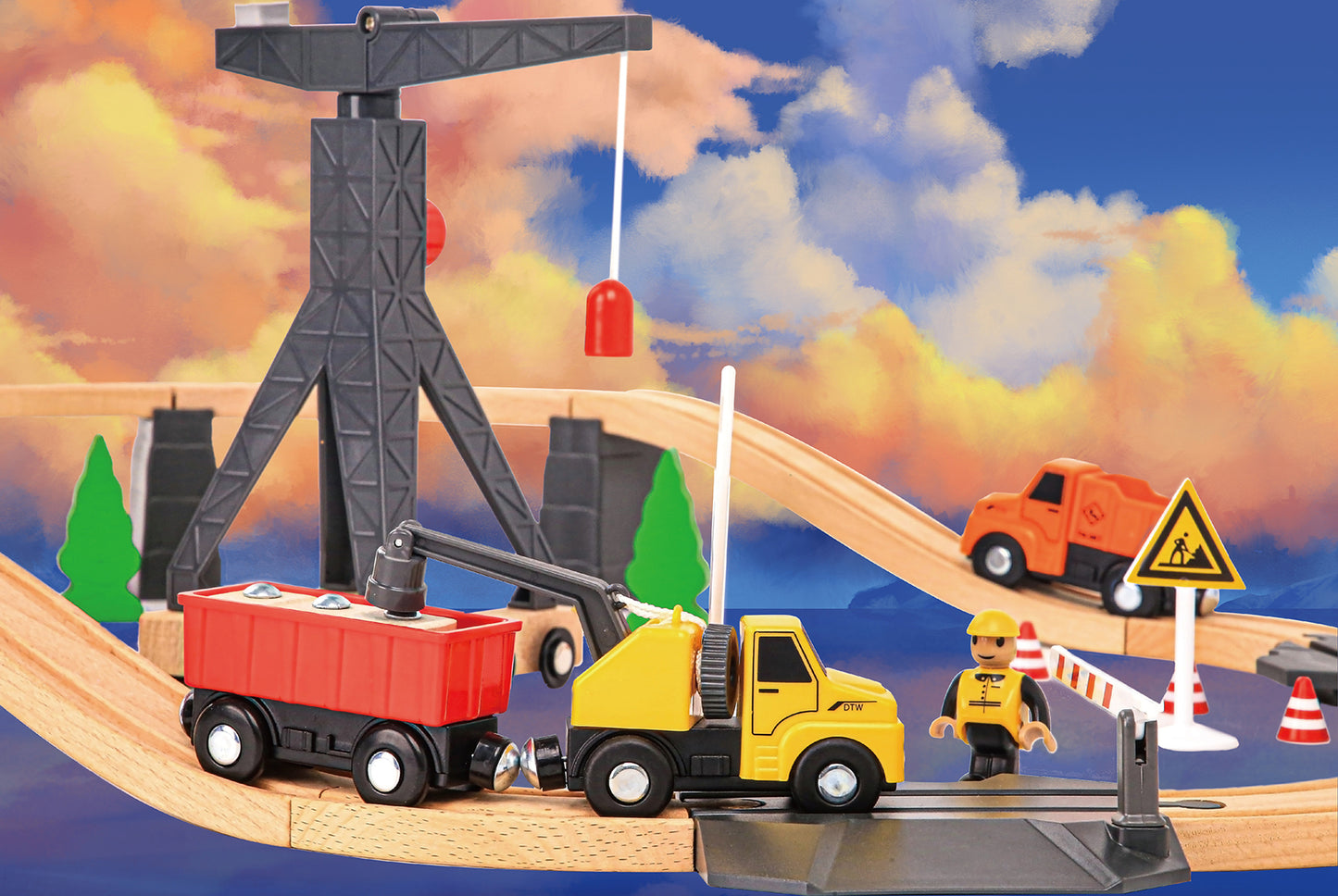 Tooky Toy Wooden Construction Yard Train Set (35 pcs)