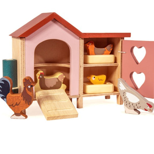 Wooden Chicken Coop and Chickens