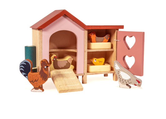 Wooden Chicken Coop and Chickens