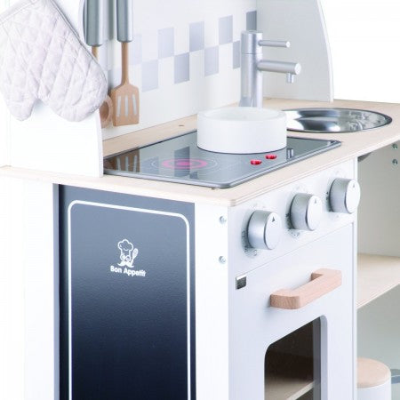New Classic Toys Modern Kitchen – White Wooden Pretend Play Set