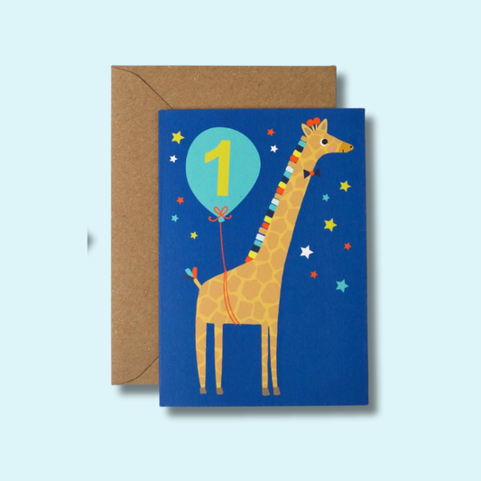 Age 1 Birthday Card | Blue Giraffe