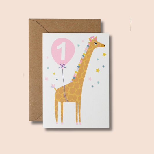 Age 1 Birthday Card | Pink Giraffe