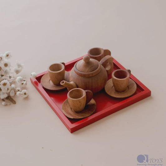 QToys Japanese Wooden Tea Set – 8-Piece Pretend Play Set