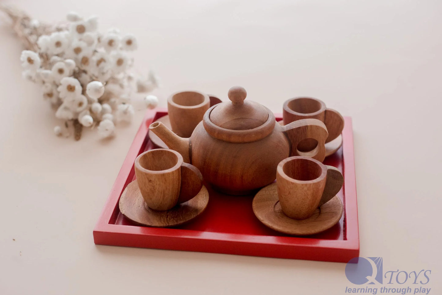 QToys Japanese Wooden Tea Set – 8-Piece Pretend Play Set