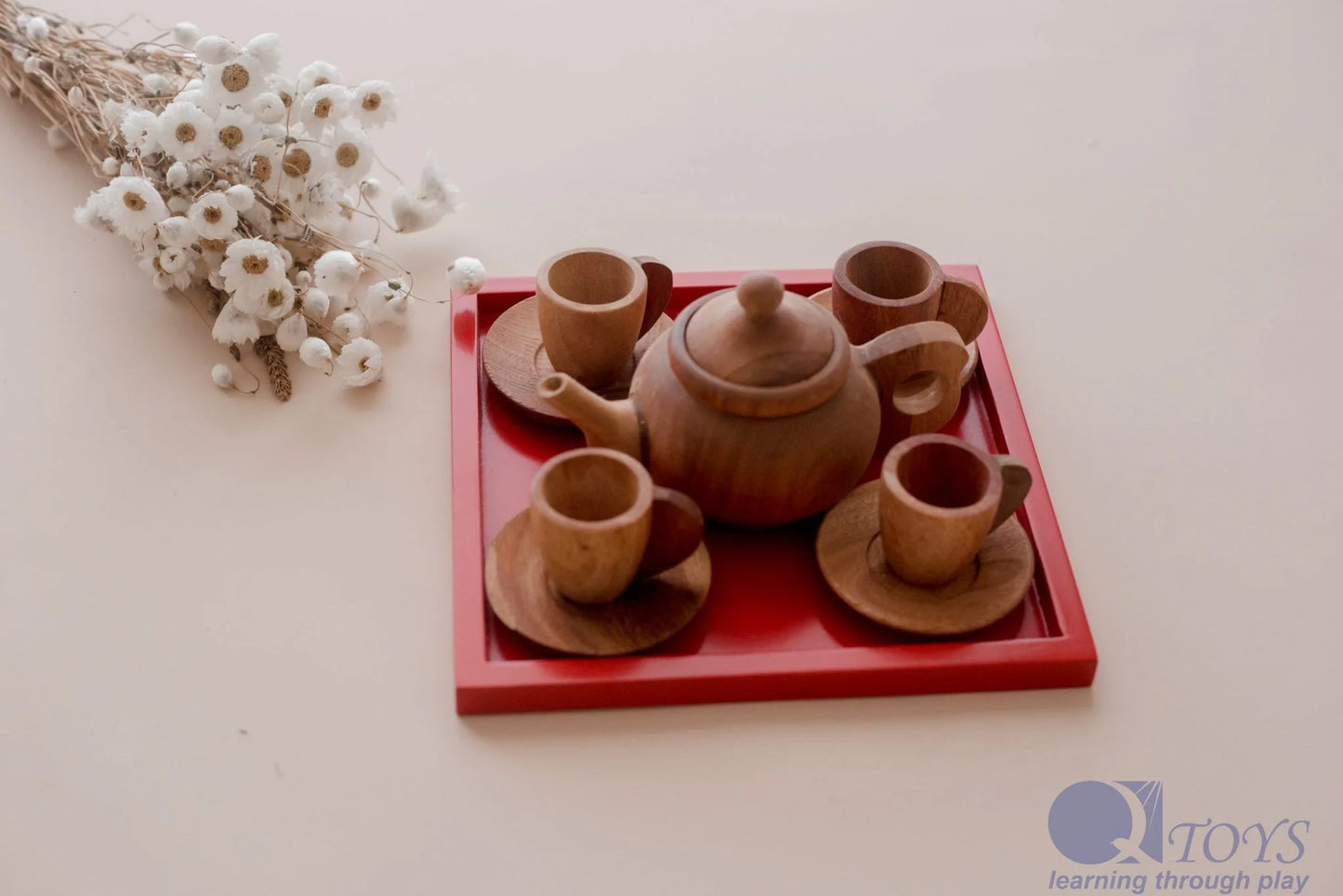 QToys Japanese Wooden Tea Set – 8-Piece Pretend Play Set