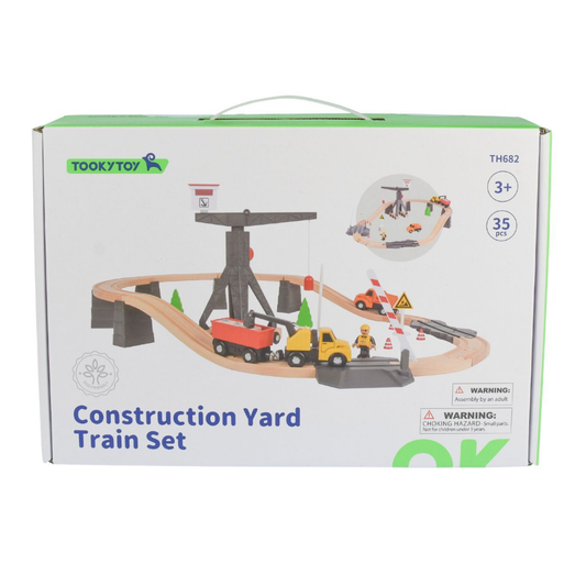 Tooky Toy Wooden Construction Yard Train Set (35 pcs)