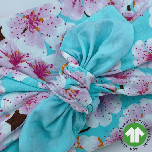 Fabric Gift Wrap - Reversible - Blossom / Aruba Blue 105 x 105cm