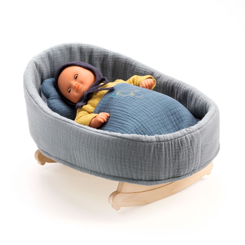Blue Dream Baby Pomea Doll Rocking Cradle