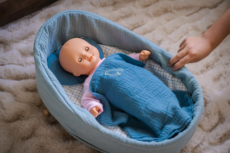 Blue Dream Baby Pomea Doll Rocking Cradle