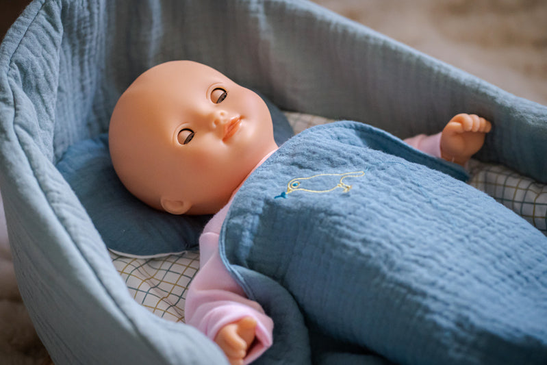 Blue Dream Baby Pomea Doll Rocking Cradle