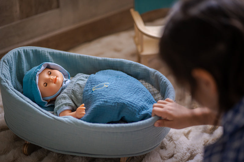 Blue Dream Baby Pomea Doll Rocking Cradle