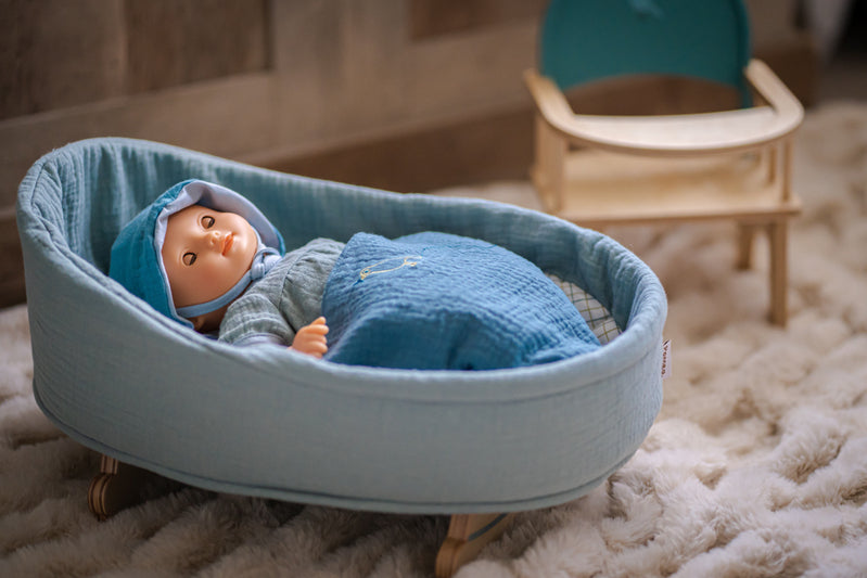 Blue Dream Baby Pomea Doll Rocking Cradle