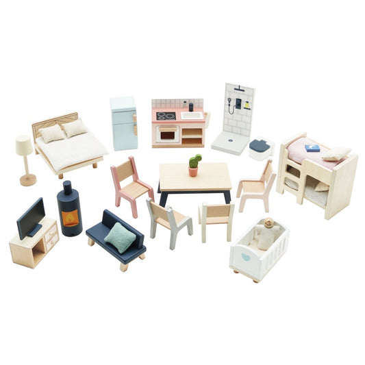 Wooden Dolls House Starter Furniture Set - 35 piece