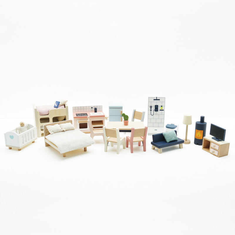 Wooden Dolls House Starter Furniture Set - 35 piece