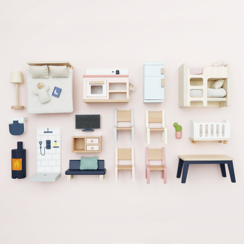 Wooden Dolls House Starter Furniture Set - 35 piece