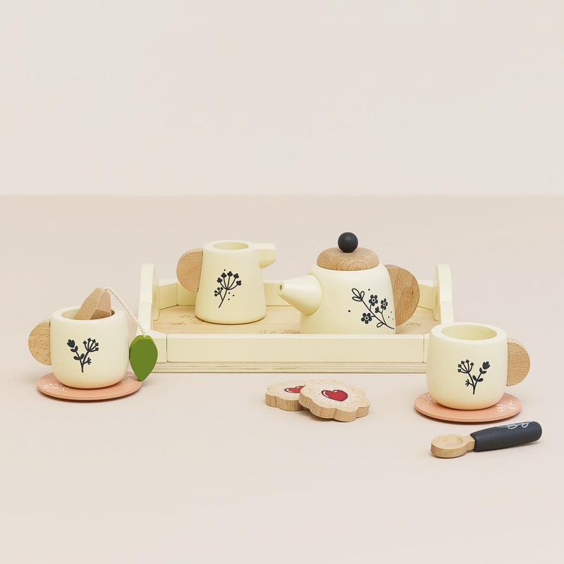 Le Toy Van Wooden Tea Set and Tray – 12-Piece Pretend Play Set