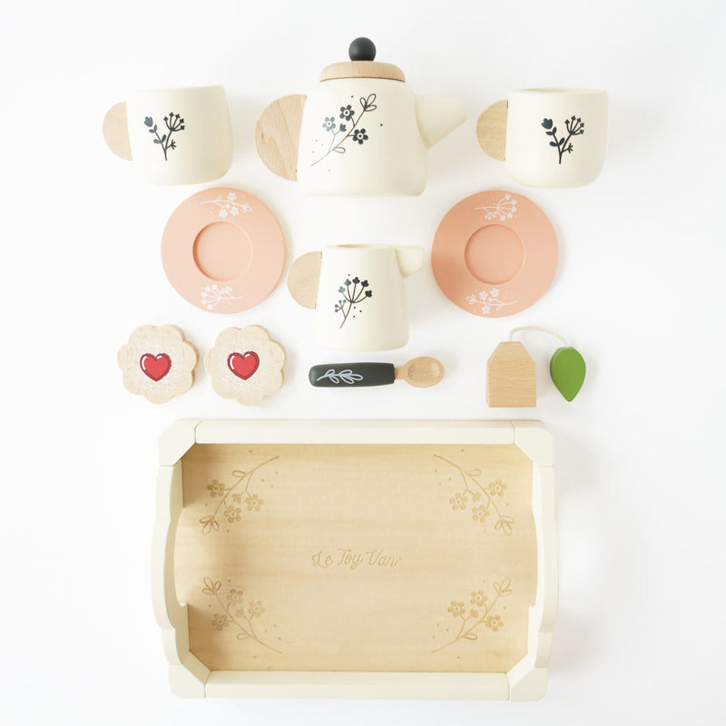 Le Toy Van Wooden Tea Set and Tray – 12-Piece Pretend Play Set