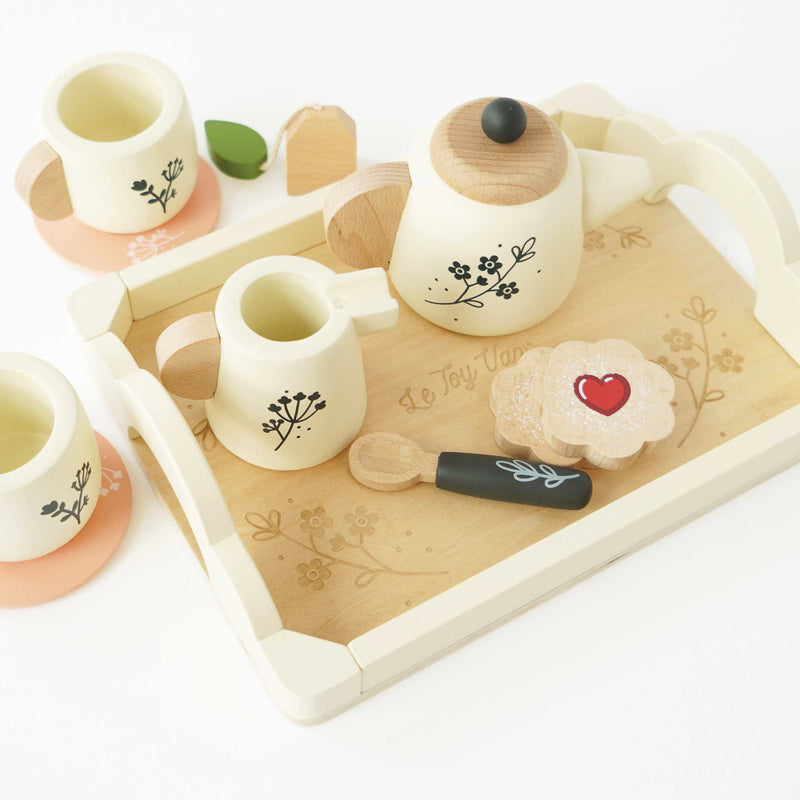 Le Toy Van Wooden Tea Set and Tray – 12-Piece Pretend Play Set