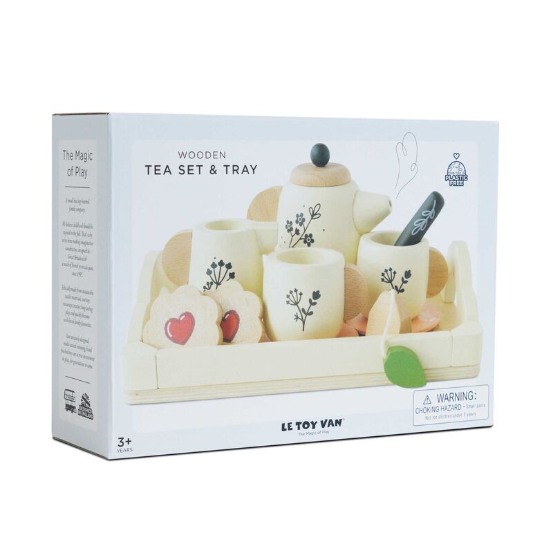 Le Toy Van Wooden Tea Set and Tray – 12-Piece Pretend Play Set