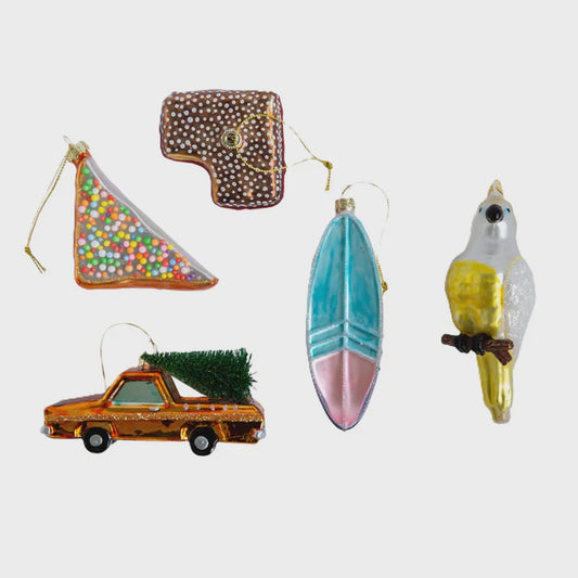 Glass Christmas Ornaments - Aussie (5 pcs, not a toy)