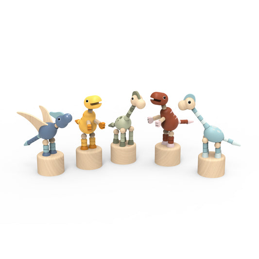 Wooden Dinosaur Pushing Puppets