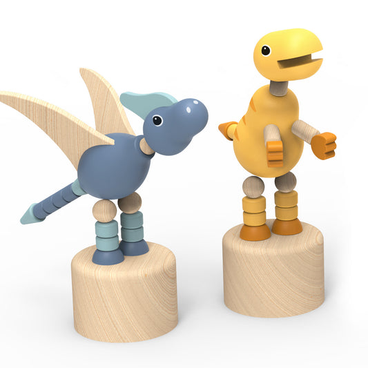 Wooden Dinosaur Pushing Puppets