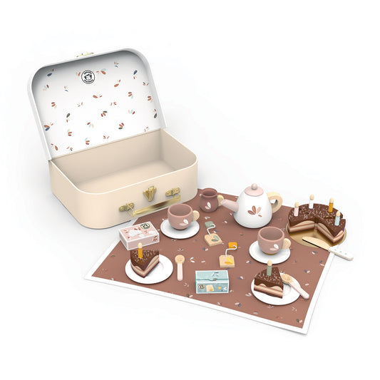 Speedy Monkey Wooden Birthday Tea Set – 16-Piece Pretend Play Set