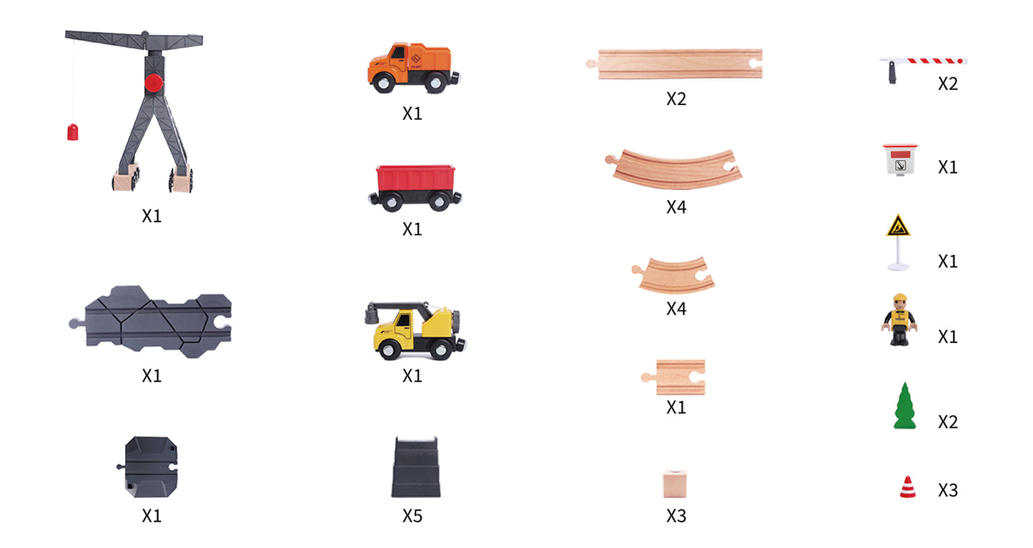 Tooky Toy Wooden Construction Yard Train Set (35 pcs)