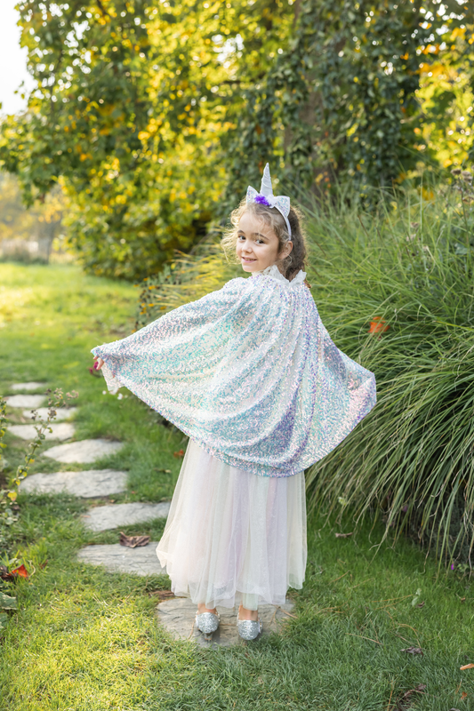 Great Pretenders Unicorn Sparkle cape and headband; dress shown is not included