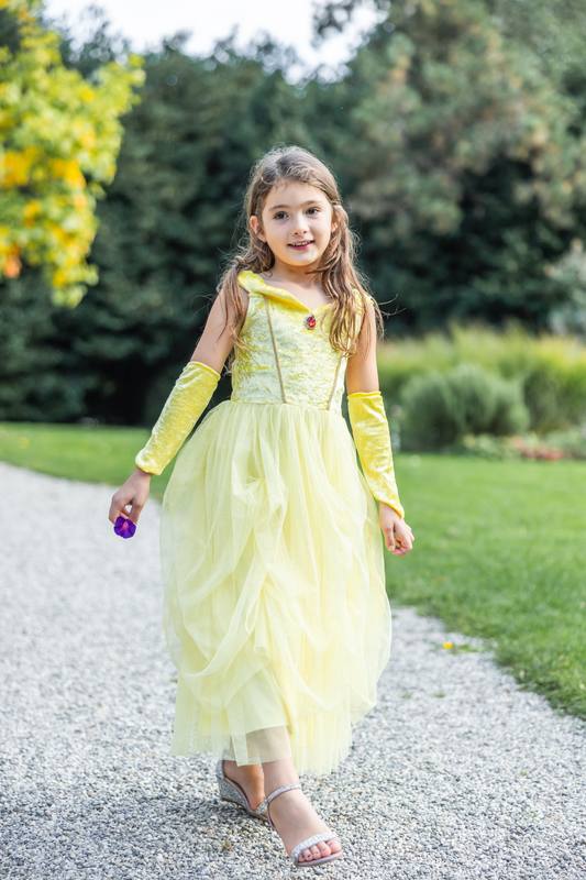 Great Pretenders yellow princess dress with matching arm warmers
