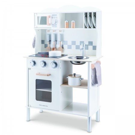 New Classic Toys Modern Kitchen – White Wooden Pretend Play Set