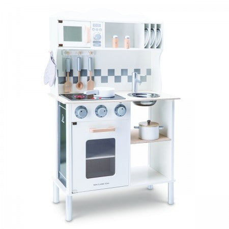 New Classic Toys Modern Kitchen – White Wooden Pretend Play Set