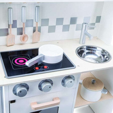 New Classic Toys Modern Kitchen – White Wooden Pretend Play Set