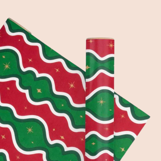 Christmas Gift Wrap | Retro Swirl Red & Emerald (10 metres)