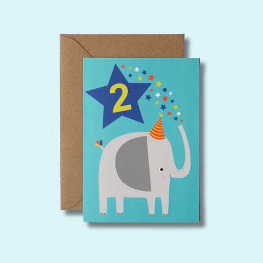 Age 2 Birthday Card | Blue Elephant